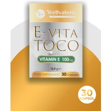 Wellvalens E-Vita Toco – 100 mg Saf E Vitamini ile Hücresel Koruma ve Cilt Desteği | 30 Kapsül