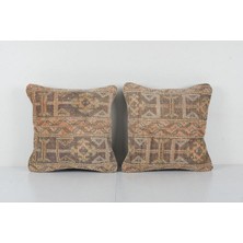 Etnik Bulvar Set Kahverengi Renkli Geometrik El Dokuma Kilim Kırlent Kılıf 45 x 45 cm