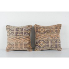Etnik Bulvar Set Kahverengi Renkli Geometrik El Dokuma Kilim Kırlent Kılıf 45 x 45 cm