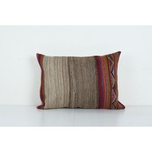 Etnik Bulvar Kahverengi Renkli Çizgili El Dokuma Kilim Kırlent Kılıf 40 x 60 cm