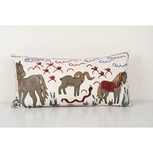 Etnik Bulvar Hayvan Desenli Vintage Etnik Suzani Kırlent Kılıfı, El Dokuma Kırlent Kılıf (Içliksizdir)