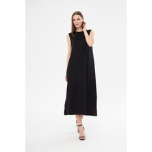 Siyah Uzun Örme Tunik Elbise - BGE16