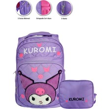 Masho Trend 3 Gözlü Tüylü Kuromi Ilkokul Çantası + Beslenme - Kuromi Ilkokul Kız Çantası