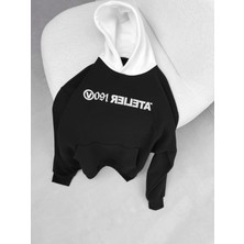 Abluka Online Oversize Baskılı Kapüşonlu Sweatshirt Siyah