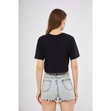 Charamela Oversize Siyah Crop T-Shirt - BGB15