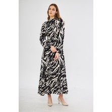 Charamela Siyah Desenli Maxi Elbise - BGE02