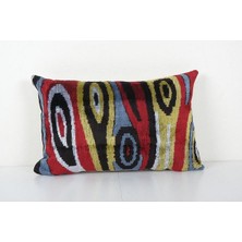 Etnik Bulvar Geometric Desenli Renkli Kadife Ikat Yastık Kılıfı