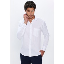 Tudors Erkek Regular Fit Klasik Kesim Pamuklu Tek Cepli Armürlü Beyaz Gömlek