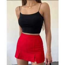 Charamela Ince Askılı Siyah Crop Atlet - BGA01