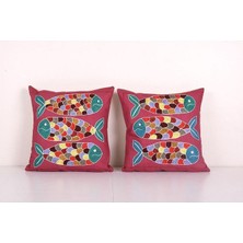 Etnik Bulvar Set Çiçek Desenli Vintage Etnik Suzani Kırlent Kılıfı El Işlemesi Ipek Kırlent Kılıf