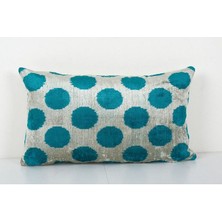 Etnik Bulvar Turkuaz Renkli Puantiye Desenli Kadife Ikat Yastık Kılıfı