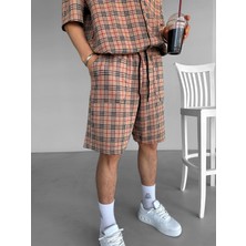 Abluka Online Baggy Fit Pamuklu Baklava Desenli Şort Kahverengi