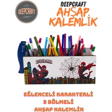 Deep Craft Deepcraft Ahşap Çocuklar Için Masa Üstü Kare Kalemlik & Organizer-Ağ Spiderman