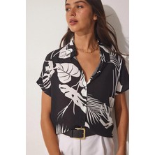 Charamela Kadın Kısa Kol Viskon Gömlek Siyah-Beyaz - BGG30