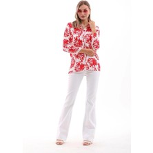 Charamela Kadın Uzun Kollu Viskon Gömlek Kırmızı Beyaz - BGG33