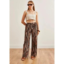 Charamela Kadın Siyah-Kahverengi Desenli Rahat Kesim Palazzo Pantolon - BGP43
