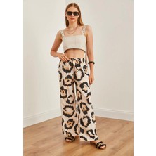 Charamela Bej-Siyah Desenli Kadın Rahat Kesim Viskon Palazzo Pantolon - BGP59