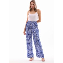 Charamela Kadın Mavi-Beyaz Desenli Rahat Kesim Palazzo Pantolon - BGP46