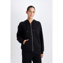 DeFacto Relax Fit Kapüşonlu Cepli Basic Düz Fermuarlı Sweatshirt C1809AX24WN