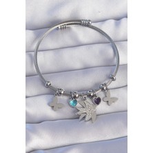 Ezo Concept 316L Çelik Gümüş Renk Zirkon Taşlı Kuş Tasarımlı Kelebek Detay Charm Bileklik