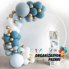 Balon Seti Beyaz-Fırtına Mavi-Krom Gold-Derin Okyanus 60 Lı Balon Zinciri Seti