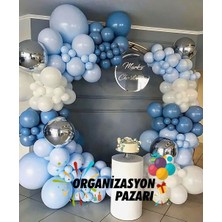 Balon Seti Beyaz-Makaron Mavi-Derin Okyanus  60 Lı Balon Zinciri Seti