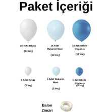 Balon Seti Beyaz-Makaron Mavi-Derin Okyanus  60 Lı Balon Zinciri Seti