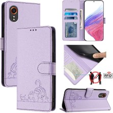 MY Boutique1 Samsung Galaxy Xcover7 Kedi Rfıd Kart Yuvası Tutucu Kickstand Cüzdan (Yurt Dışından)