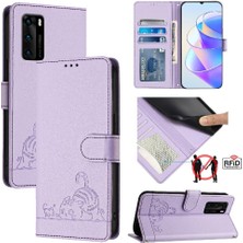 MY Boutique1 Huawei P40 Için Kılıf Cüzdan Kapak Çevirin Kedi Rfıd Kart Yuvası Tutucu Kickstand (Yurt Dışından)