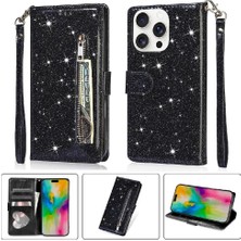 Mays Boutique IPhone 16 Pro Pu Deri Manyetik Kapatma Glitter Için Fermuarlı Cebi Durumda (Yurt Dışından)