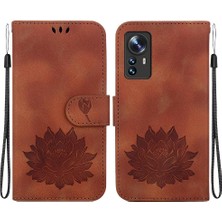 Mays Boutique Xiaomi 12/12X Kickstand Manyetik Kickstand Kabartma Lotus Için Flip Case (Yurt Dışından)