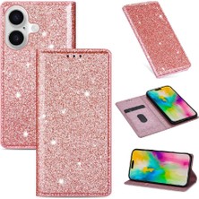 Mays Boutique IPhone 16 Için Glitter Flip Case Artı Pu Deri Kart Tutucu Manyetik Kapak (Yurt Dışından)