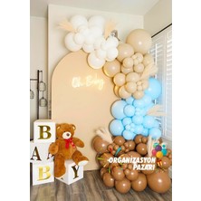 Balon Seti Deniz Kumu-Beyaz-Karamel-Makaron Mavi 60 Lı Balon Zinciri Seti