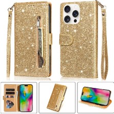 Mays Boutique IPhone 16 Pro Pu Deri Manyetik Kapatma Glitter Için Fermuarlı Cebi Durumda (Yurt Dışından)