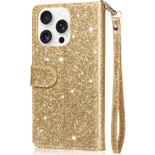 Mays Boutique IPhone 16 Pro Pu Deri Manyetik Kapatma Glitter Için Fermuarlı Cebi Durumda (Yurt Dışından)