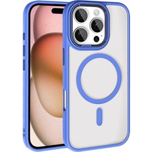 Zeyline Apple iPhone 16 Pro Kılıf Wireless Şarj Özellikli Zore Krom Magsafe Silikon Kapak-Mavi