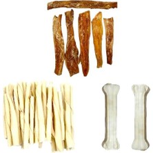 ANS Köpek Çiğneme Diş Sağlığı Ödül Paketi (Kurutulmuş Dana Ense Sinir+50'li 12 cm Sütlü Burgu+15 cm 2 Adet Sütlü Kemik)
