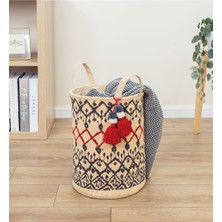 Hasır Otantik Kilim Desenli Çamaşır Sepet, Çamaşır Sepeti, Oyuncak Sepeti, Organizer 20 L 35 x 26 Ç