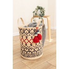 Hasır Otantik Kilim Desenli Çamaşır Sepet, Çamaşır Sepeti, Oyuncak Sepeti, Organizer 20 L 35 x 26 Ç