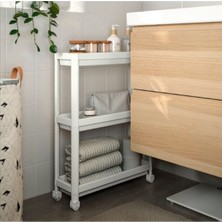IKEA Çok Renkli Vesken Servis Sehpası, Tekerlekli Çok Amaçlı Raf Beyaz, 54X18X71 cm Plastik
