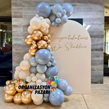 Balon Seti Fırtına Mavisi-Deniz Kumu-Krom Gold 60 Lı Balon Zinciri Seti