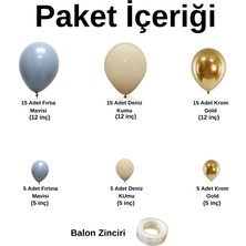 Balon Seti Fırtına Mavisi-Deniz Kumu-Krom Gold 60 Lı Balon Zinciri Seti