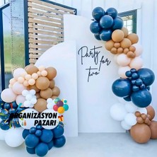 Balon Seti Gece Mavisi-Beyaz-Karamel-Makaron-Somon 100 Lü Balon Zinciri Seti
