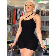 AKN Butik Kadın Asimetrik Askılı Mini Kaşkorse Bodycon Tulum