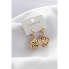 E-Bijuteri Çelik Gold Renk Motif Işleme Kadın Küpe