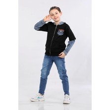 Mornio Erkek Çocuk Iki Ip Kot Detaylı Fermuarlı Kapüşonlu Sweatshirt Siyah MRN7004