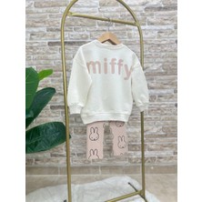 Ladin Store Yeni Sezon Kız Çocuk Miffy Detaylı Bej Pamuklu Sweatshirt ve Fitilli Taytlı Alt-Üst Ikili Takım