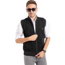 Mutlu City Erkek Orta Yaş ve Üzeri Triko Örgü Akrilik Kışlık Baba Fermuarlı Yelek 2062-GRI