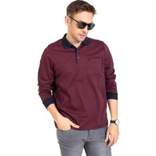 Erkek Orta Yaş ve Üzeri Polo Yaka Cepli Uzun Kollu Fitilli Mevsimlik Sweatshirt 1219-Bordo