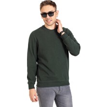 Erkek Klasik Regular Kalıp Pamuklu Selanik Yuvarlak Yaka Sweatshirt 1111-Haki Yeşili